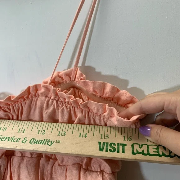 Zara  NWT Peach Linen Elastic top bubble hem beads bow tight ref 8372/113/696 - Picture 14 of 15